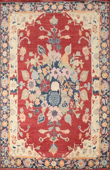 Floral Red Oushak Vegetable Dye Area Rug 9x12