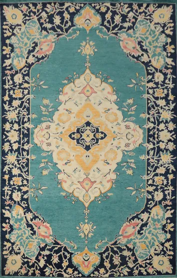 Green Medallion Oushak Vegetable Dye Large Area Rug 9x12