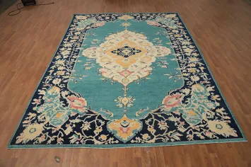 Green Medallion Oushak Vegetable Dye Large Area Rug 9x12