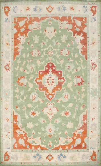 Green Wool Oushak Vegetable Dye Area Rug 9x13