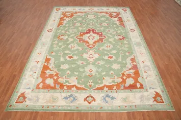 Green Wool Oushak Vegetable Dye Area Rug 9x13