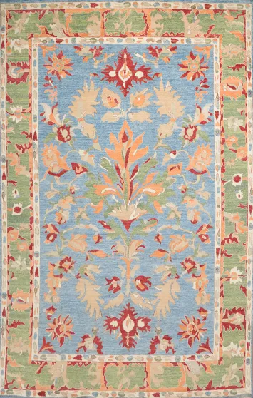 Blue Floral Oushak Vegetable Dye Large Rug 10x14