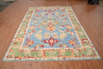 Blue Floral Oushak Vegetable Dye Large Rug 10x14