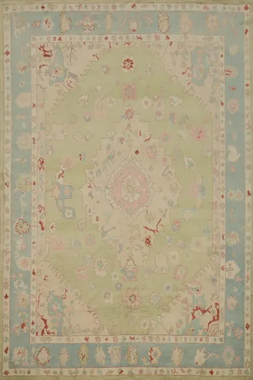 Light Green Medallion Oushak Vegetable Dye Area Rug 8x10