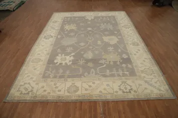 Handmade Gray Oushak Vegetable Dye Large Rug 10x14