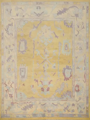 Gold Wool Oushak Vegetable Dye Area Rug 8x9