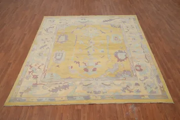 Gold Wool Oushak Vegetable Dye Area Rug 8x9