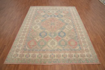Vegetable Dye Kazak Geometric Wool Area Rug 9x12