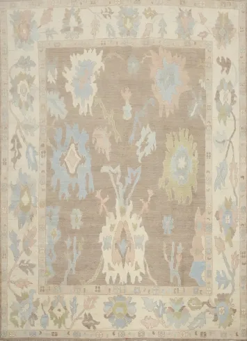 Vegetable Dye Brown Oushak Handmade Area Rug 8x9