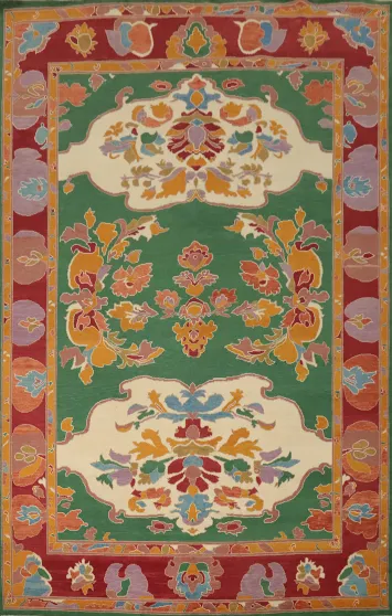 Vegetable Dye Green Oushak Large Area Rug 9x12