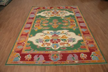 Vegetable Dye Green Oushak Large Area Rug 9x12