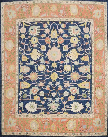 Vegetable Dye Oushak Blue Square Large Rug 12x12