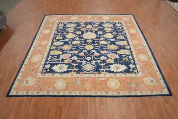 Vegetable Dye Oushak Blue Square Large Rug 12x12