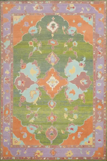 Handmade Green Vegetable Dye Oushak Large Area Rug 9x12