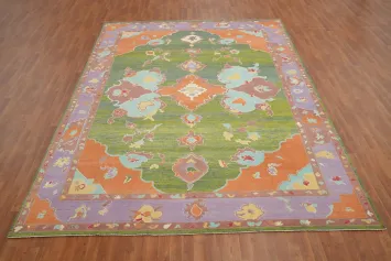 Handmade Green Vegetable Dye Oushak Large Area Rug 9x12