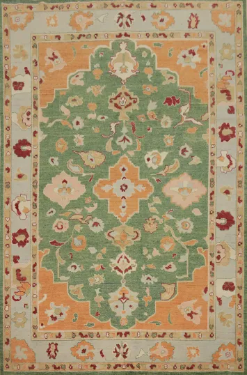 Green Wool Oushak Vegetable Dye Area Rug 8x11