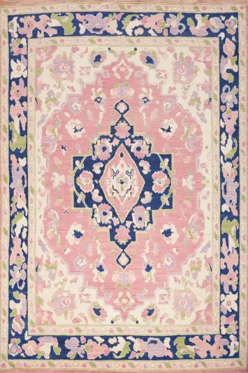 Pink Wool Medallion Oushak Vegetable Dye Area Rug 8x10