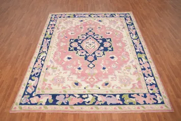 Pink Wool Medallion Oushak Vegetable Dye Area Rug 8x10