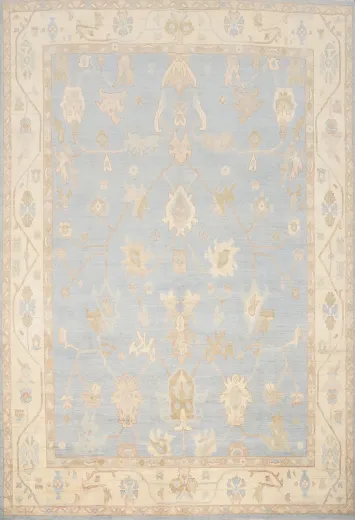 Light Blue Floral Oushak Vegetable Dye Area Rug 8x10