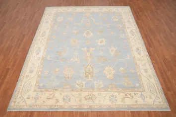 Light Blue Floral Oushak Vegetable Dye Area Rug 8x10