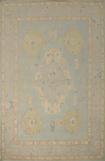 Muted Blue Oushak Vegetable Dye Area Rug 9x12