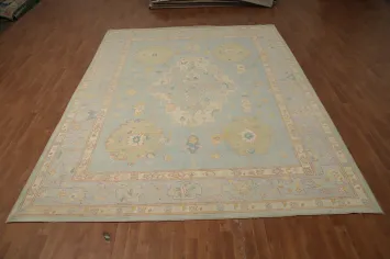 Muted Blue Oushak Vegetable Dye Area Rug 9x12