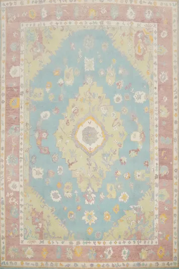 Light Blue Oushak Vegetable Dye Area Rug 9x12
