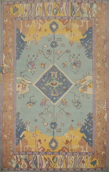 Geometric Oushak Vegetable Dye Area Rug 10x12