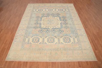 Vegetable Dye Kazak Geometric Wool Area Rug 9x11