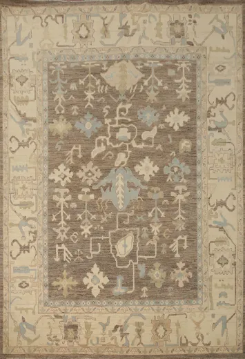 Brown Wool Oushak Vegetable Dye Area Rug 8x10