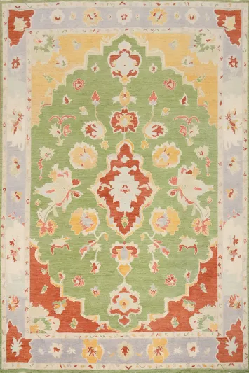 Handmade Green Oushak Vegetable Dye Area Rug 8x11