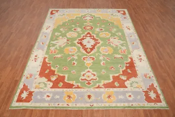 Handmade Green Oushak Vegetable Dye Area Rug 8x11