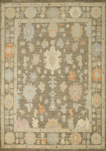 Brown Floral Wool Oushak Vegetable Dye Area Rug 8x10