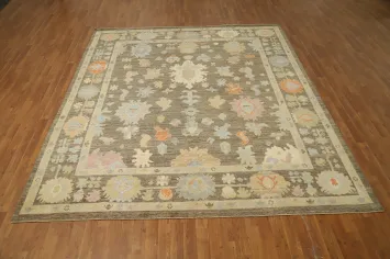 Brown Floral Wool Oushak Vegetable Dye Area Rug 8x10