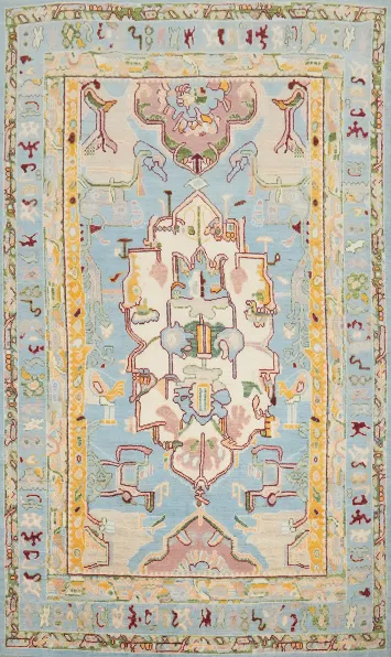 Light Blue Handmade Oushak Vegetable Dye Area Rug 6x9