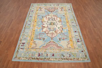 Light Blue Handmade Oushak Vegetable Dye Area Rug 6x9