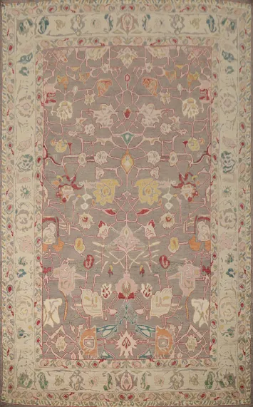 Hand Knotted Oriental 100% Wool Carpet Transitional All-Over Greys & Charcoal Oushak Area Rug