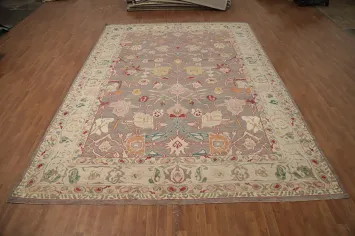 Charming Large Oushak Area Rug 10x14 with Soft Variegated Floral Details