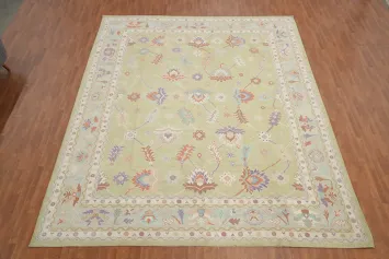 Light Green Floral Oushak Vegetable Dye Large Rug 12x15
