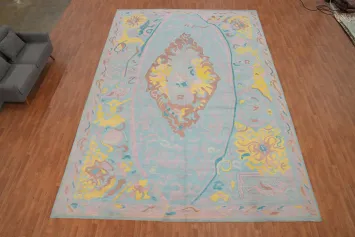 Vegetable Dye Light Blue/Pink Oushak Palace Rug 12x18