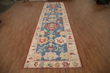 Floral Blue Oushak Vegetable Dye Runner Rug 5x19