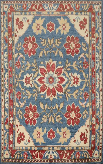 Floral Blue Vegetable Dye Oushak Area Rug 6x9