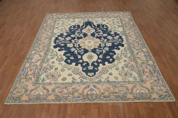 Navy Blue Floral Oushak Vegetable Dye Area Rug 8x10
