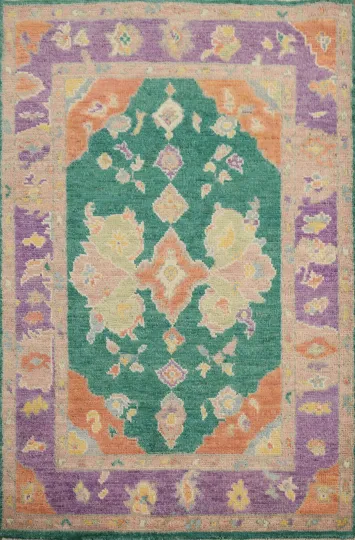 Handmade Green Wool Oushak Vegetable Dye Rug 3x4