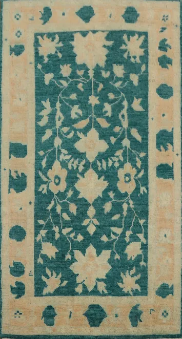 Handmade Green Floral Oushak Vegetable Dye Rug 3x5