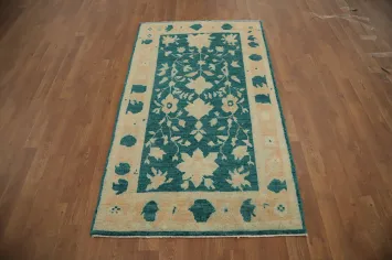Handmade Green Floral Oushak Vegetable Dye Rug 3x5