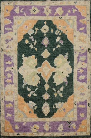 Dark Green Wool Oushak Vegetable Dye Rug 3x4