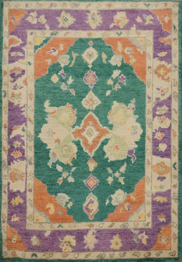 Green Wool Oushak Vegetable Dye Rug 3x4
