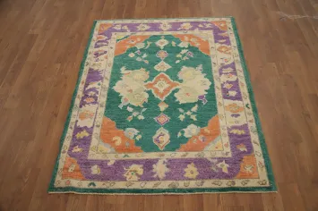 Green Wool Oushak Vegetable Dye Rug 3x4