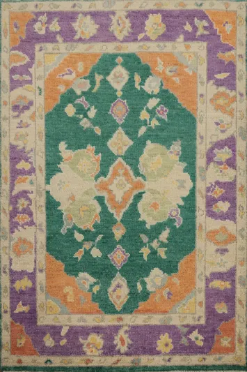 Vegetable Dye Oushak Handmade Green Rug 3x4